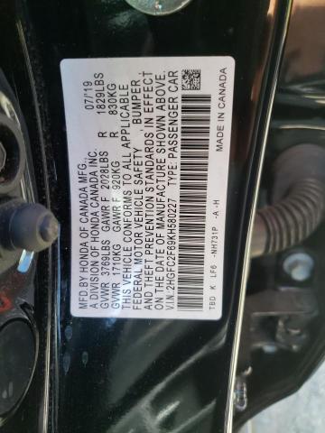 Photo 10 from auction – 2019 HONDA CIVIC LX with VIN 2HGFC2F69KH580227