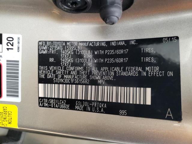 Photo 10 from auction – 2015 TOYOTA SIENNA XLE with VIN 5TDYK3DC1FS615682