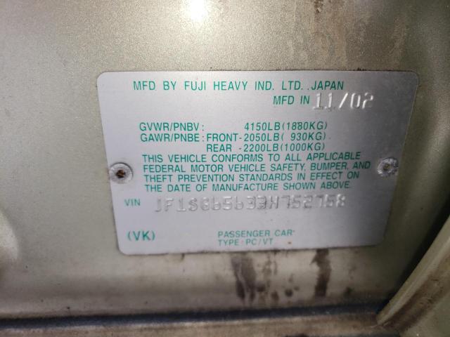 Photo 10 from auction – 2003 SUBARU FORESTER 2 with VIN JF1SG65633H752758