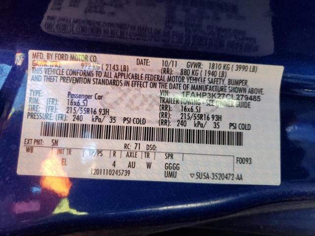 Photo 10 from auction – 2012 FORD FOCUS SE with VIN 1FAHP3K27CL279485