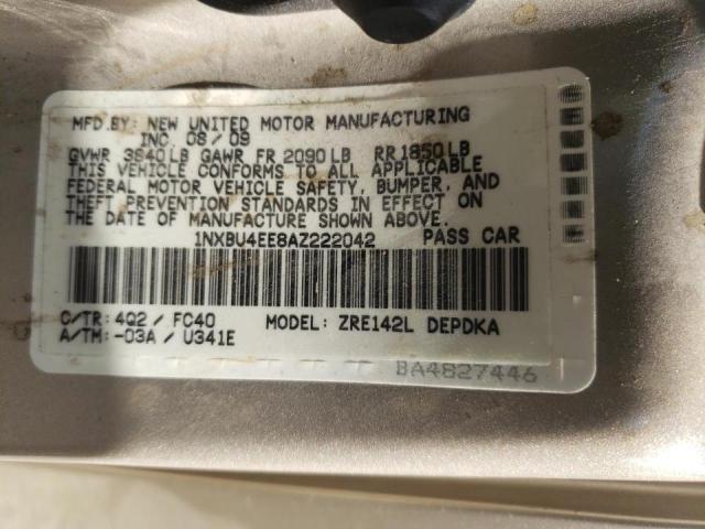 Photo 10 from auction – 2010 TOYOTA COROLLA BA with VIN 1NXBU4EE8AZ222042
