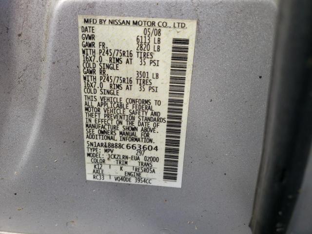 Photo 10 from auction – 2008 NISSAN PATHFINDER with VIN 5N1AR18B88C663604