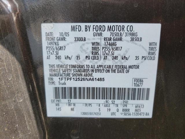 Photo 10 from auction – 2006 FORD F150 with VIN 1FTPF12526NA61485