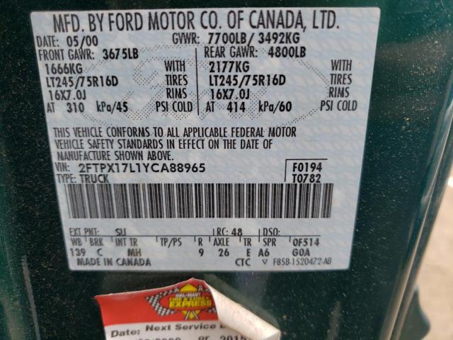 Photo 10 from auction – 2000 FORD F-150 with VIN 2FTPX17L1YCA88965