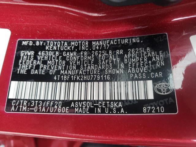 Photo 10 from auction – 2017 TOYOTA CAMRY SE with VIN 4T1BF1FK2HU779116