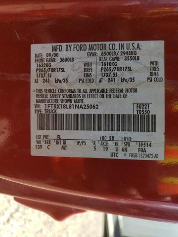 Photo 10 from auction – 2001 FORD F150 with VIN 1FTRX18L81NA25062
