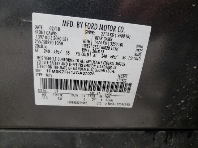 Photo 10 from auction – 2018 FORD EXPLORER L with VIN 1FM5K7FH1JGA87076