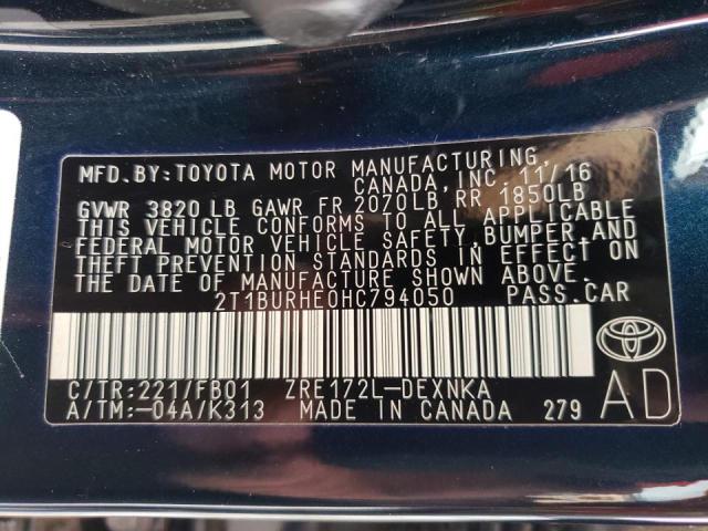 Photo 10 from auction – 2017 TOYOTA COROLLA L with VIN 2T1BURHE0HC794050