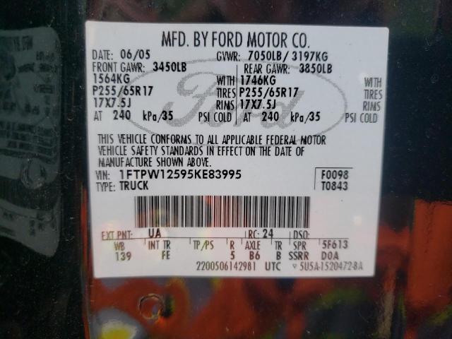 Photo 10 from auction – 2005 FORD F150 SUPER with VIN 1FTPW12595KE83995