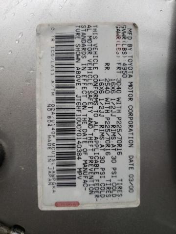 Photo 10 from auction – 2000 LEXUS RX 300 with VIN JT6HF10U0Y0140384