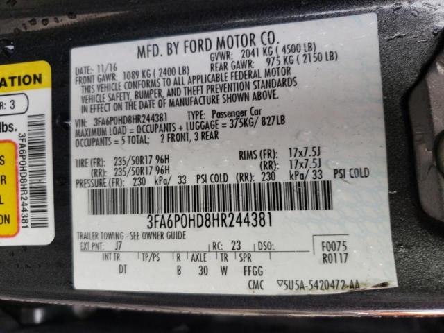 Photo 10 from auction – 2017 FORD FUSION SE with VIN 3FA6P0HD8HR244381