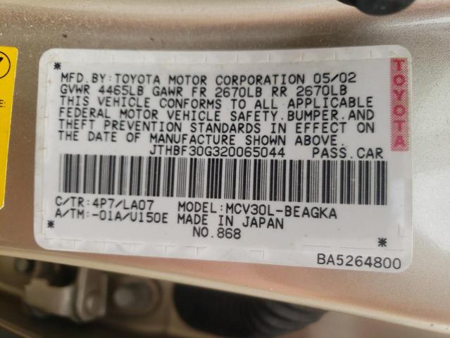 Photo 10 from auction – 2002 LEXUS ES 300 with VIN JTHBF30G320065044