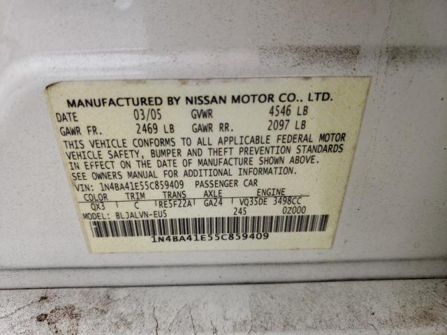 Photo 10 from auction – 2005 NISSAN MAXIMA SE with VIN 1N4BA41E55C859409
