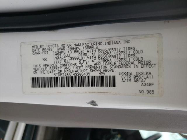 Photo 10 from auction – 2004 TOYOTA SEQUOIA LI with VIN 5TDBT48A14S206435