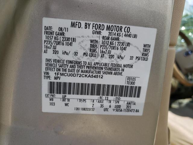 Photo 10 from auction – 2012 FORD ESCAPE XLT with VIN 1FMCU0D72CKA54512