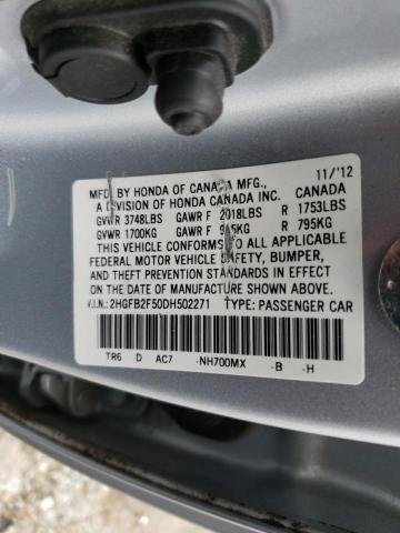 Photo 10 from auction – 2013 HONDA CIVIC LX with VIN 2HGFB2F50DH502271