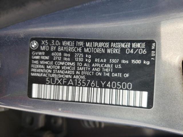 Photo 10 from auction – 2006 BMW X5 3.0I with VIN 5UXFA13576LY40500
