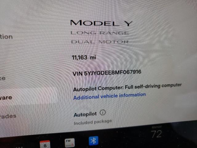 Photo 8 from auction – 2021 TESLA MODEL Y with VIN 5YJYGDEE8MF067916