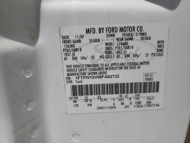 Photo 10 from auction – 2008 FORD F150 SUPER with VIN 1FTPW12V08FA82722