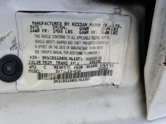 Photo 10 from auction – 2005 NISSAN SENTRA 1.8 with VIN 3N1CB51D85L461501