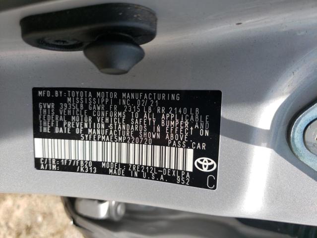 Photo 10 from auction – 2021 TOYOTA COROLLA LE with VIN 5YFEPMAE5MP220720