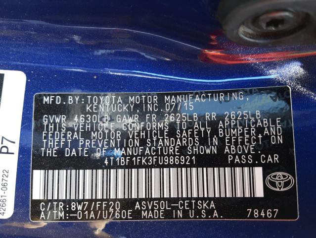 Photo 10 from auction – 2015 TOYOTA CAMRY LE with VIN 4T1BF1FK3FU986921
