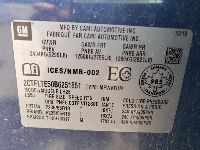 Photo 10 from auction – 2011 GMC TERRAIN SL with VIN 2CTFLTE50B6251851