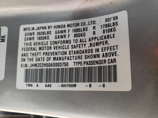 Photo 10 from auction – 2010 HONDA INSIGHT LX with VIN JHMZE2H50AS003750