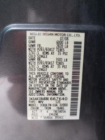 Photo 10 from auction – 2008 NISSAN PATHFINDER with VIN 5N1AR18U88C667640