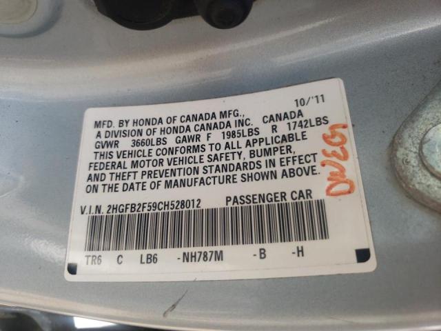 Photo 10 from auction – 2012 HONDA CIVIC LX with VIN 2HGFB2F59CH528012