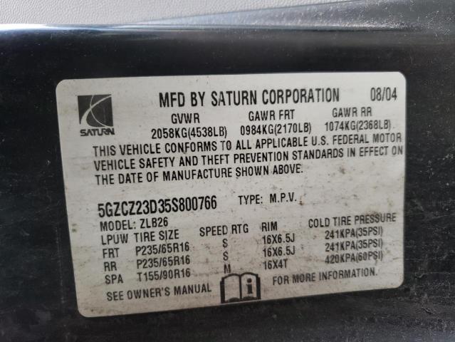 Photo 10 from auction – 2005 SATURN VUE with VIN 5GZCZ23D35S800766