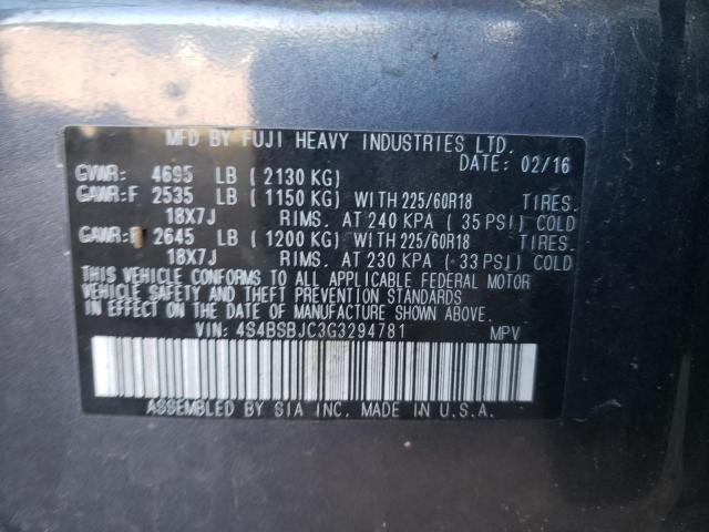 Photo 10 from auction – 2016 SUBARU OUTBACK 2. with VIN 4S4BSBJC3G3294781
