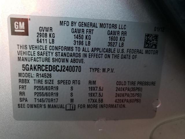 Photo 10 from auction – 2012 BUICK ENCLAVE with VIN 5GAKRCED8CJ240070