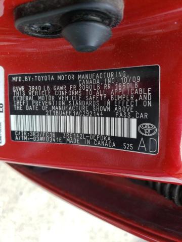 Photo 10 from auction – 2010 TOYOTA COROLLA BA with VIN 2T1BU4EE1AC292144