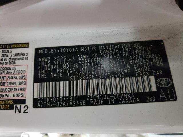 Photo 10 from auction – 2005 TOYOTA COROLLA CE with VIN 2T1BR32E15C385400