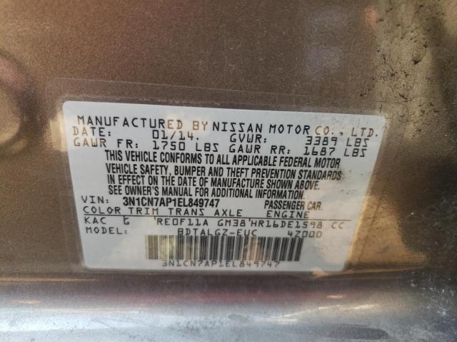 Photo 10 from auction – 2014 NISSAN VERSA with VIN 3N1CN7AP1EL849747