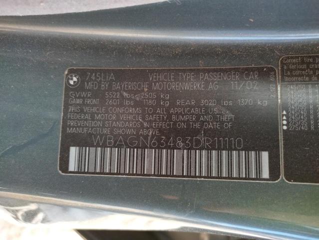 Photo 10 from auction – 2003 BMW 745 with VIN WBAGN63483DR11110