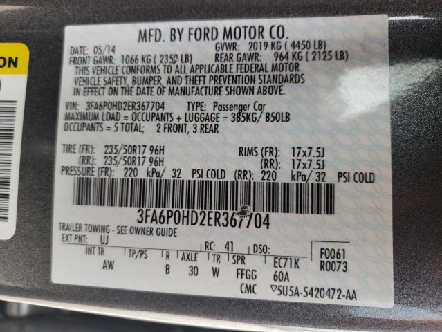 Photo 10 from auction – 2014 FORD FUSION SE with VIN 3FA6P0HD2ER367704