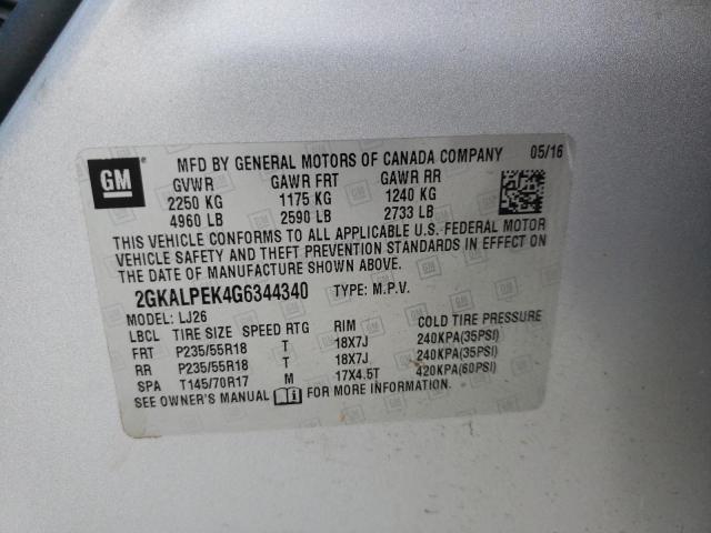 Photo 10 from auction – 2016 GMC TERRAIN SL with VIN 2GKALPEK4G6344340
