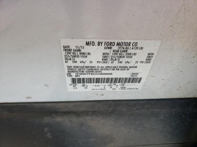 Photo 10 from auction – 2016 FORD EXPLORER L with VIN 1FM5K7F8XGGB50006