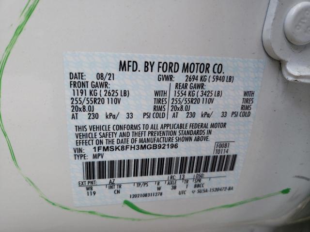 Photo 10 from auction – 2021 FORD EXPLORER L with VIN 1FMSK8FH3MGB92196
