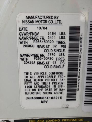 Photo 10 from auction – 2005 INFINITI FX35 with VIN JNRAS08U85X102215