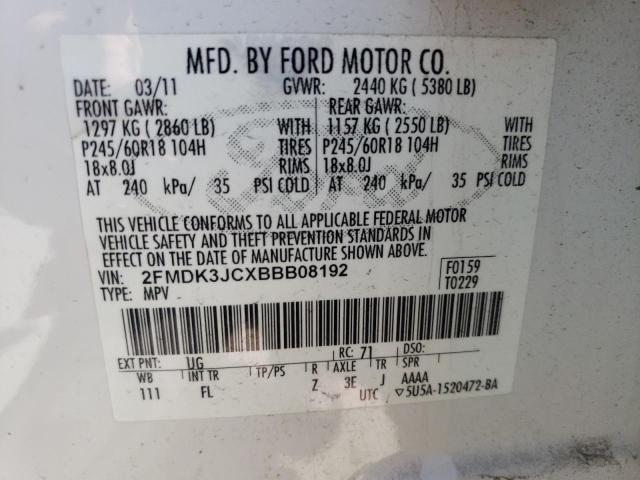 Photo 10 from auction – 2011 FORD EDGE SEL with VIN 2FMDK3JCXBBB08192