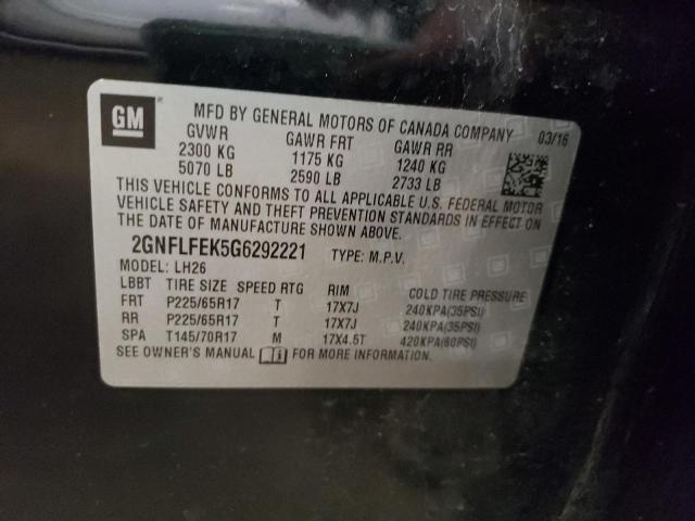 Photo 10 from auction – 2016 CHEVROLET EQUINOX LT with VIN 2GNFLFEK5G6292221