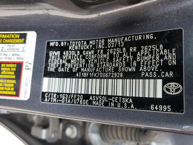 Photo 10 from auction – 2013 TOYOTA CAMRY L with VIN 4T1BF1FK7DU672928