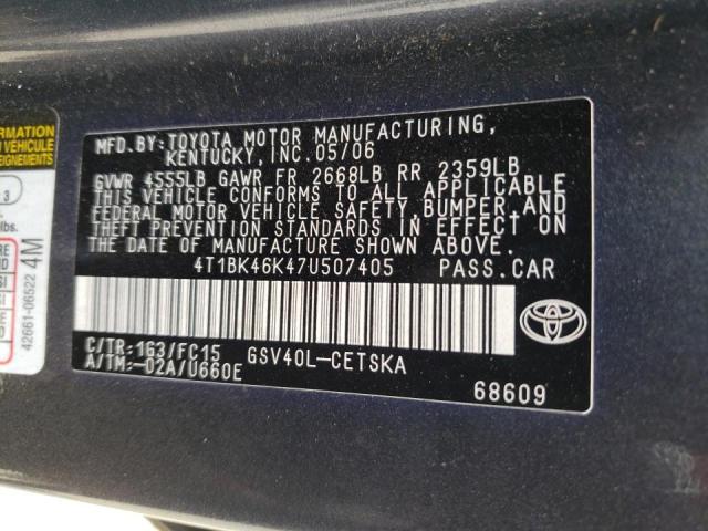 Photo 10 from auction – 2007 TOYOTA CAMRY with VIN 4T1BK46K47U507405