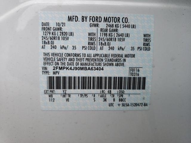 Photo 10 from auction – 2021 FORD EDGE SEL with VIN 2FMPK4J90MBA63404