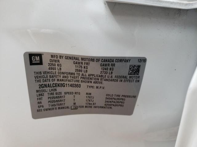 Photo 10 from auction – 2016 CHEVROLET EQUINOX with VIN 2GNALCEK8G1140360