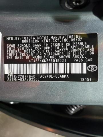 Photo 10 from auction – 2008 TOYOTA CAMRY CE with VIN 4T4BE46K58R019031