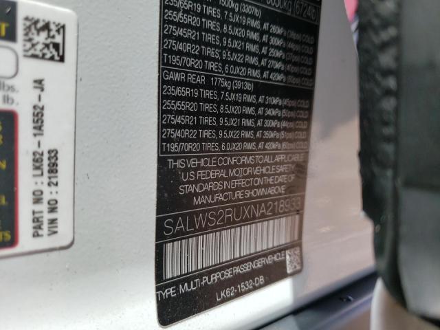 Photo 10 from auction – 2022 LAND ROVER RANGE ROVE with VIN SALWS2RUXNA218933